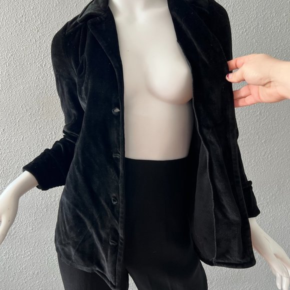 Vintage 70s Black Velvet Mod NEW GIRL Button Disco Blouse Top S - Picture 5 of 13